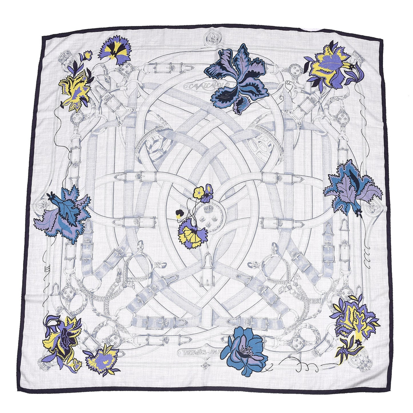 Cashmere Silk Cavalcadour Shawl 140 Gris Chine Juane Marine