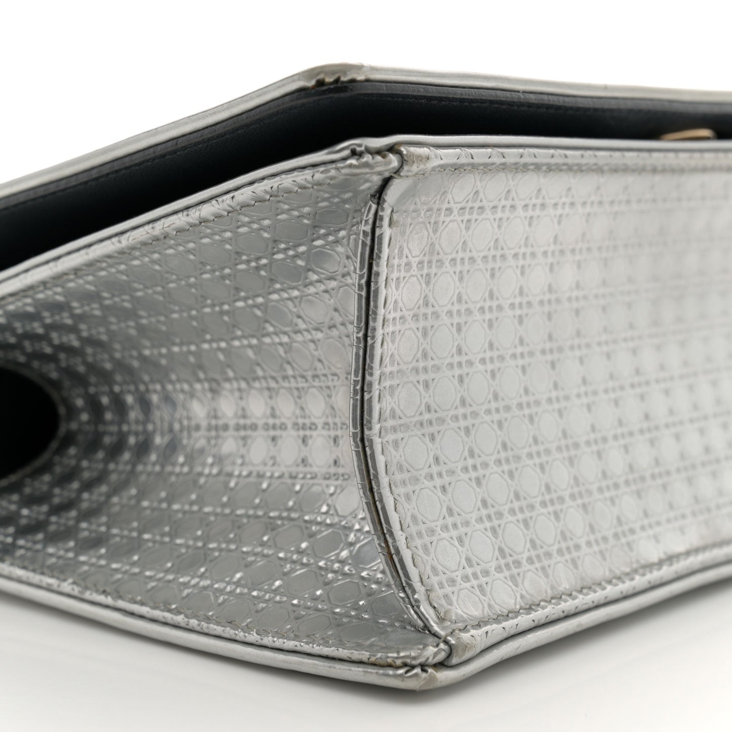 Metallic Patent Micro-Cannage Small Diorama Flap Bag Silver