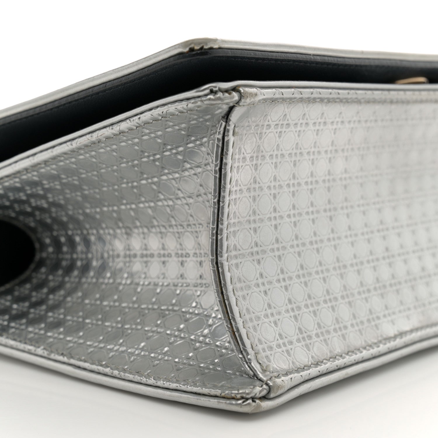 Christian Dior Metallic Patent Micro-Cannage Small Diorama Flap Bag Silver 8 of 14