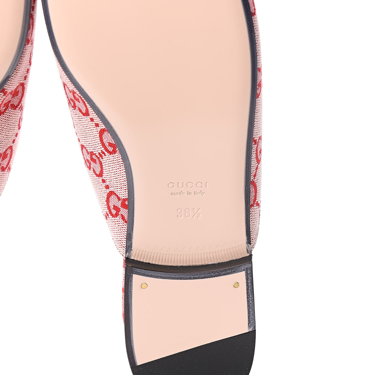 Gucci Canvas GG Monogram Horsebit Womens Princetown Slippers 38.5 Gardenia Hibiscus Red 6 of 9
