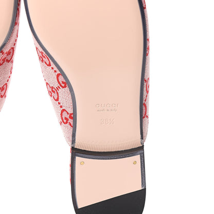 Gucci Canvas GG Monogram Horsebit Womens Princetown Slippers 38.5 Gardenia Hibiscus Red 6 of 9