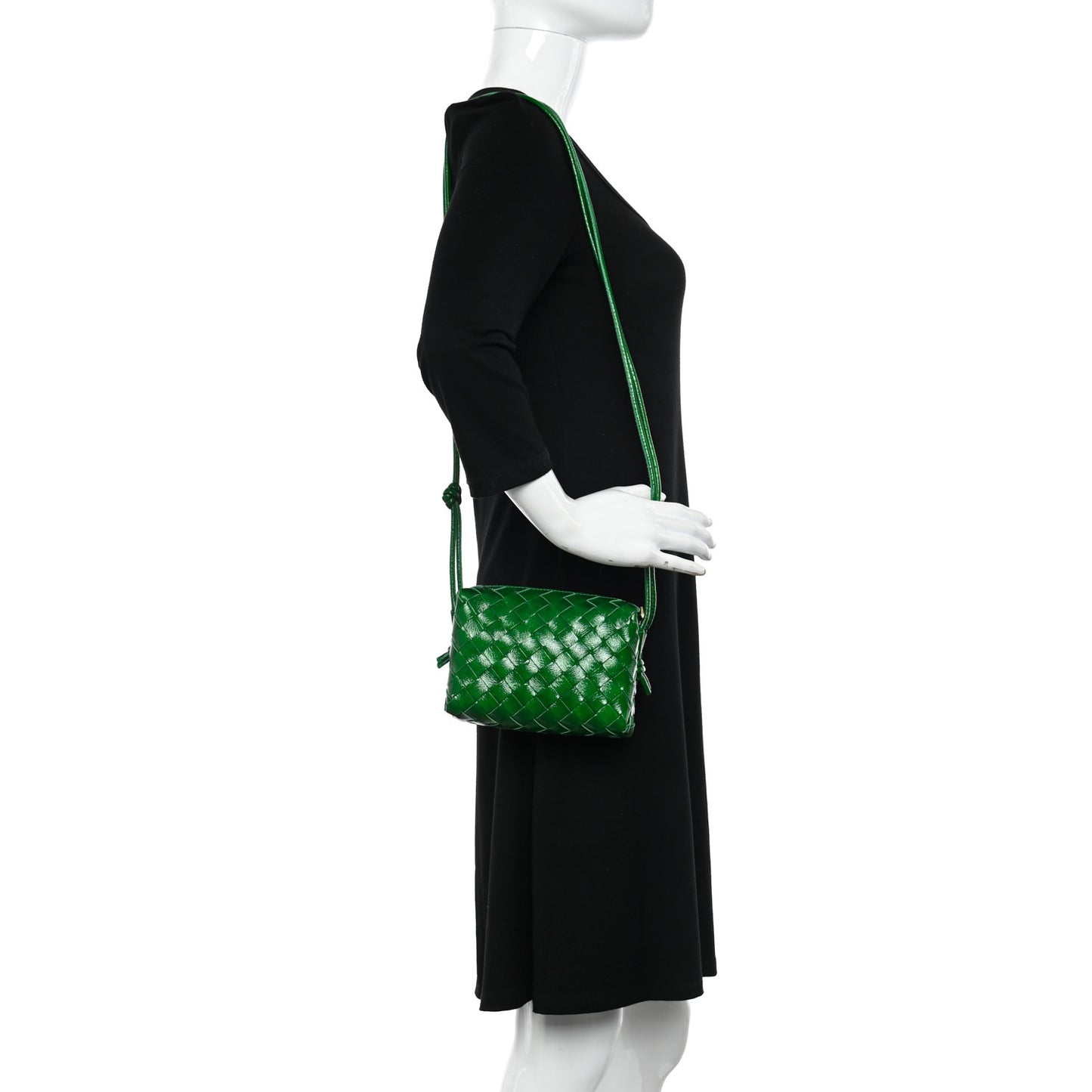 Patent Nappa Intrecciato Mini Loop Camera Bag Green