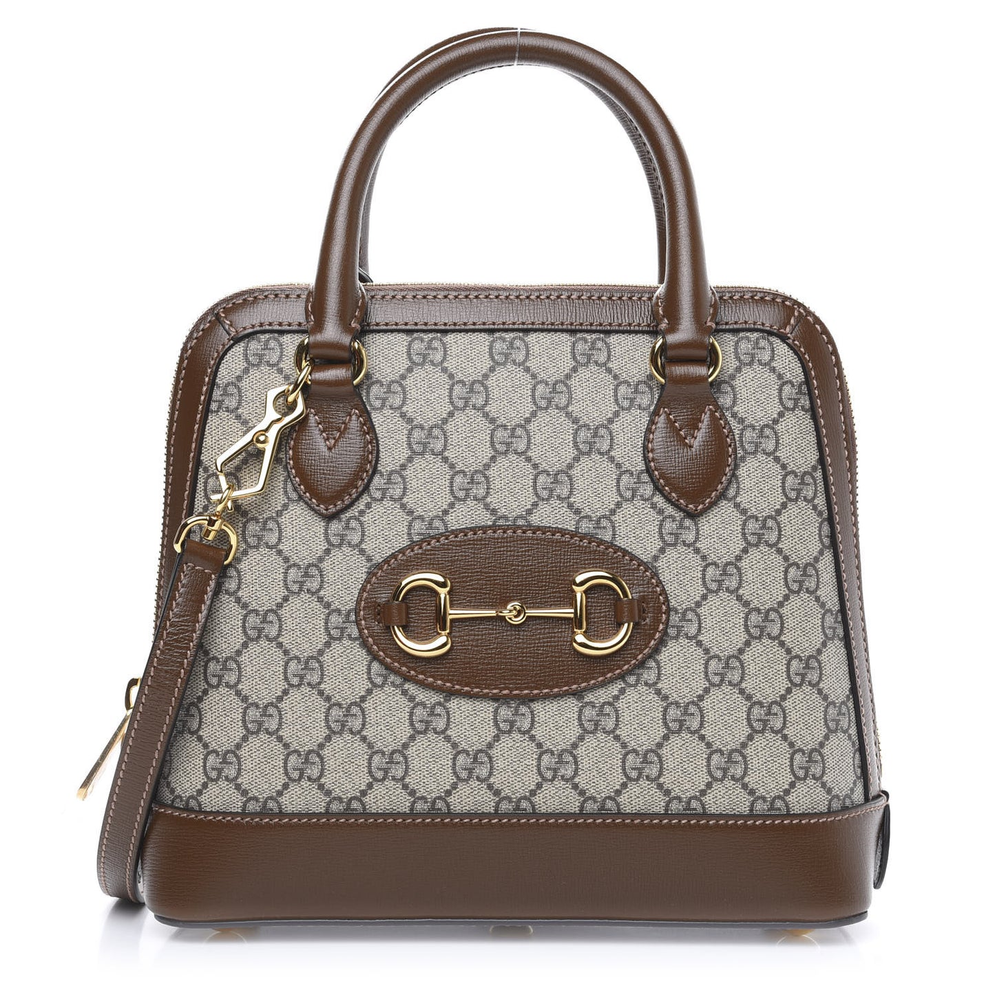 GG Supreme Monogram Azalea Calfskin Small Horsebit 1955 Top Handle Bag Beige Ebony Brown Sugar