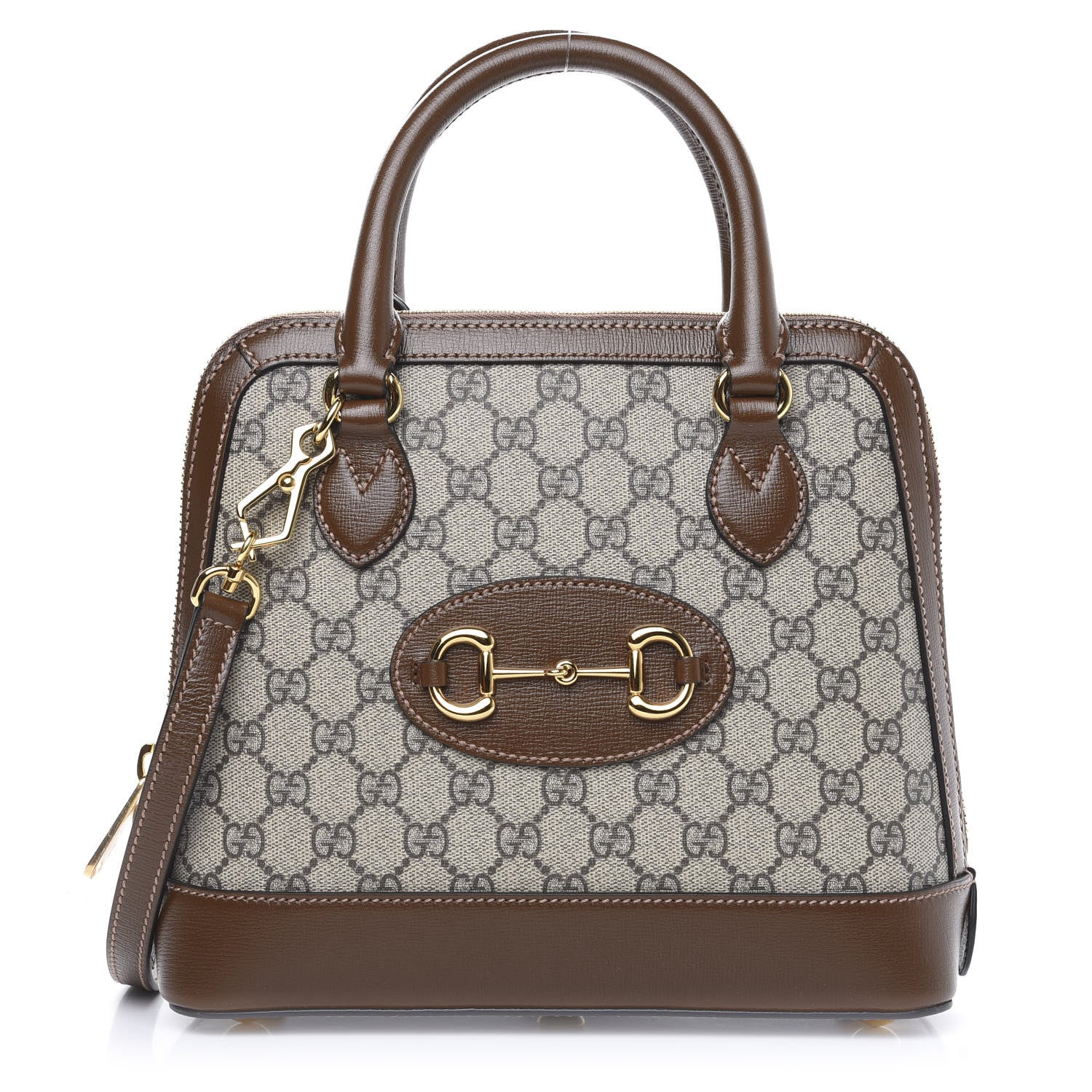 Gucci GG Supreme Monogram Azalea Calfskin Small Horsebit 1955 Top Handle Bag Beige Ebony Brown Sugar 1 of 11