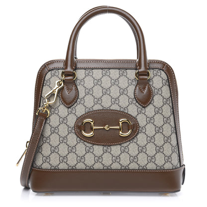 Gucci GG Supreme Monogram Azalea Calfskin Small Horsebit 1955 Top Handle Bag Beige Ebony Brown Sugar 1 of 11