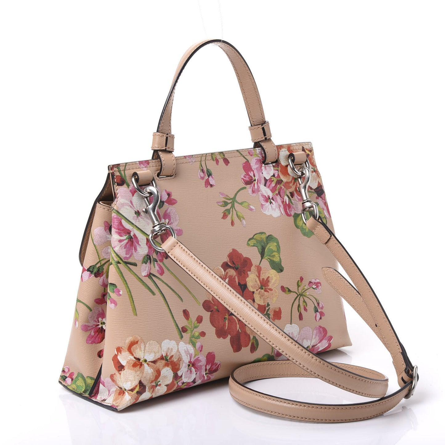 Shangai Calfskin Blooms Print Small Bamboo Daily Top Handle Bag Pink Apricot Multicolor