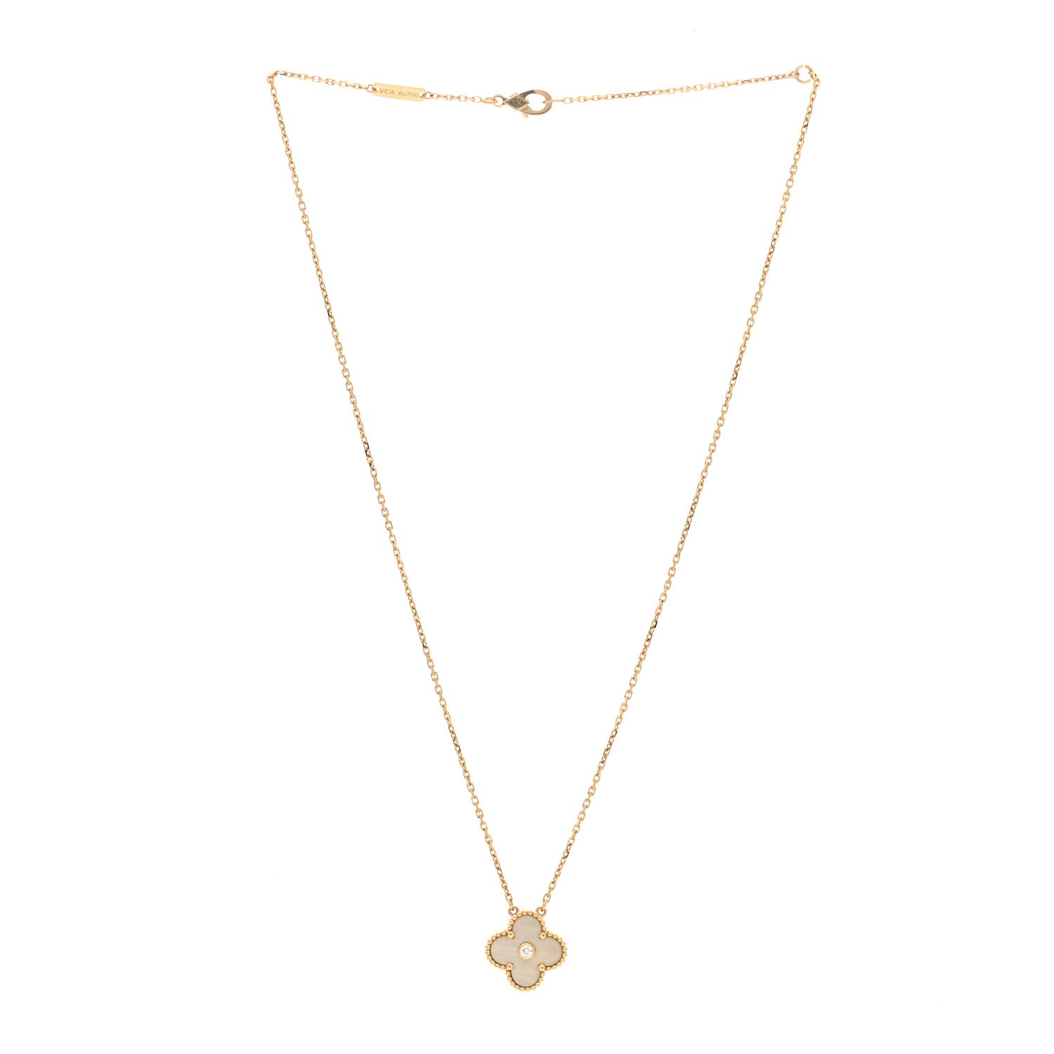 Van Cleef & Arpels 18K Yellow Gold Diamond Yellow Mother of Pearl Vintage Alhambra Pendant Necklace 3 of 4