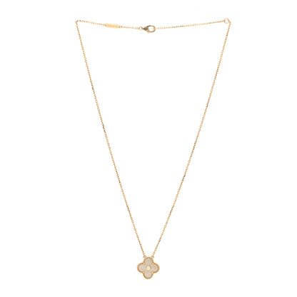 Van Cleef & Arpels 18K Yellow Gold Diamond Yellow Mother of Pearl Vintage Alhambra Pendant Necklace 3 of 4