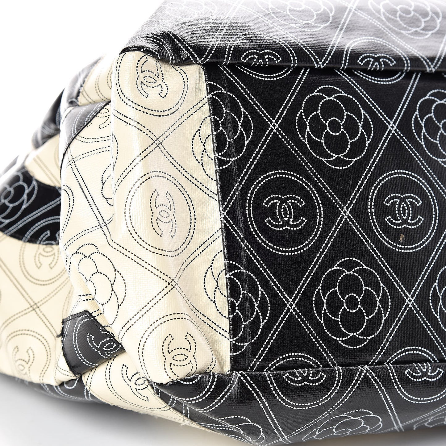 Coated Canvas Camellia Medium Shopping Tote Black Beige