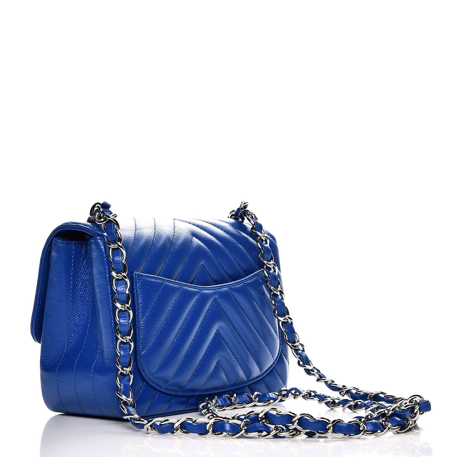 Chanel Caviar Chevron Quilted Mini Square Flap Blue 3 of 7