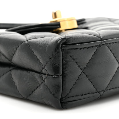 Chanel Shiny Aged Calfskin Quilted Mini Nano Kelly Shopper Black 9 of 11