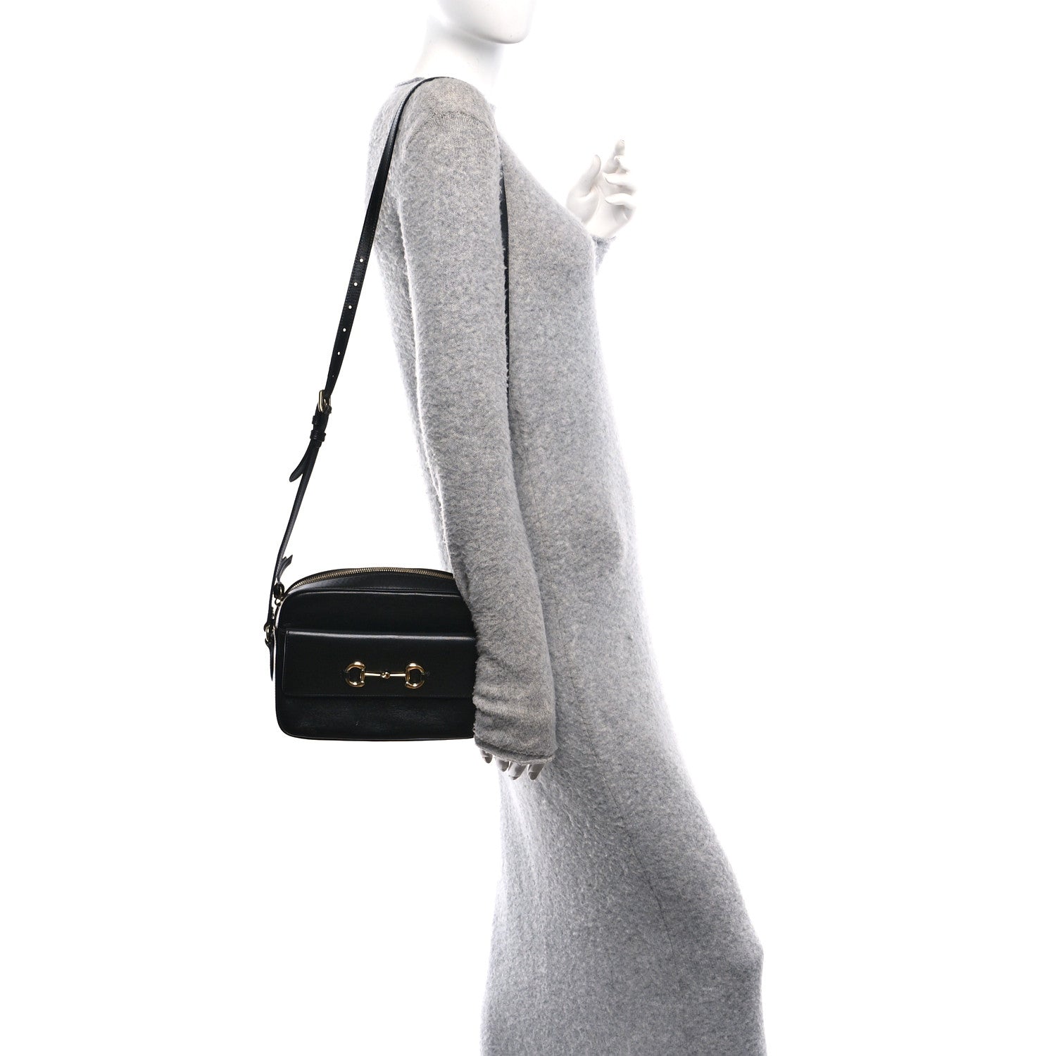 Gucci Textured Calfskin Small Horsebit 1955 Shoulder Bag Black 3 of 10