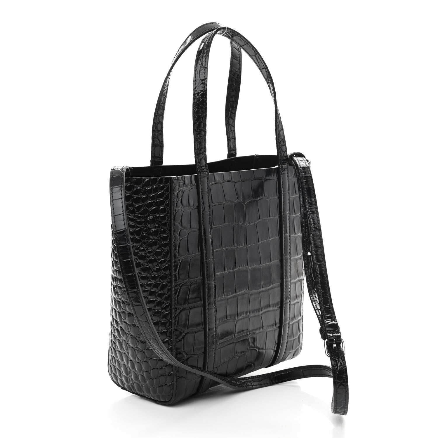Balenciaga Shiny Calfskin Logo Crocodile Embossed XXS Everyday Tote Black 3 of 9