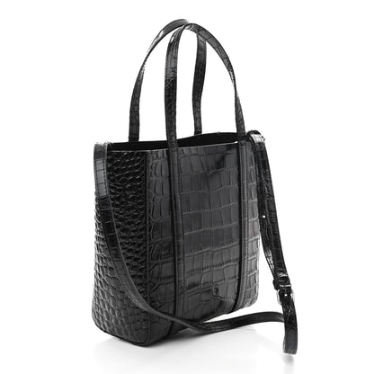 Balenciaga Shiny Calfskin Logo Crocodile Embossed XXS Everyday Tote Black 3 of 9