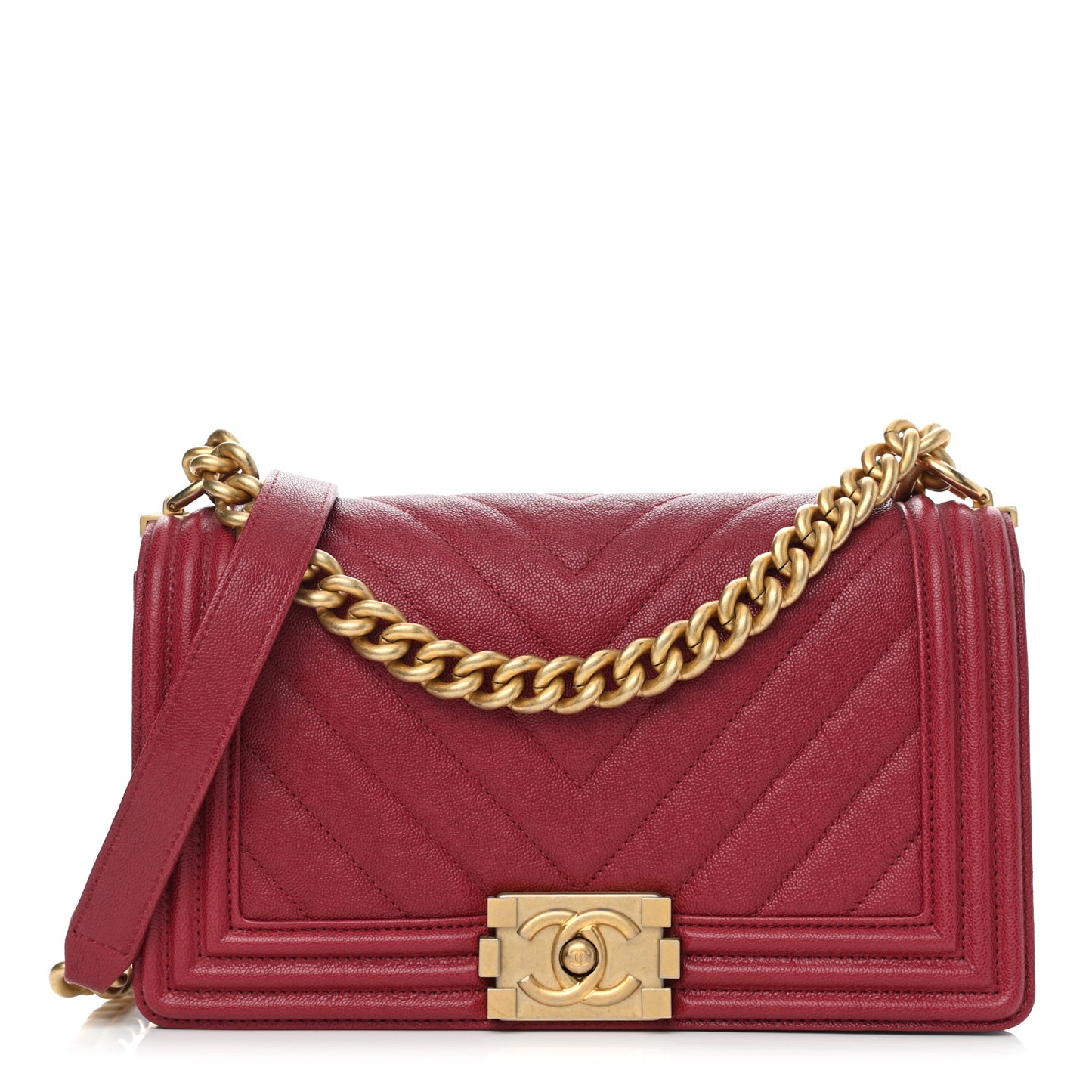 Caviar Chevron Quilted Medium Boy Flap Red