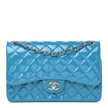 Chanel Patent Quilted Jumbo Double Flap Blue 1 of 10