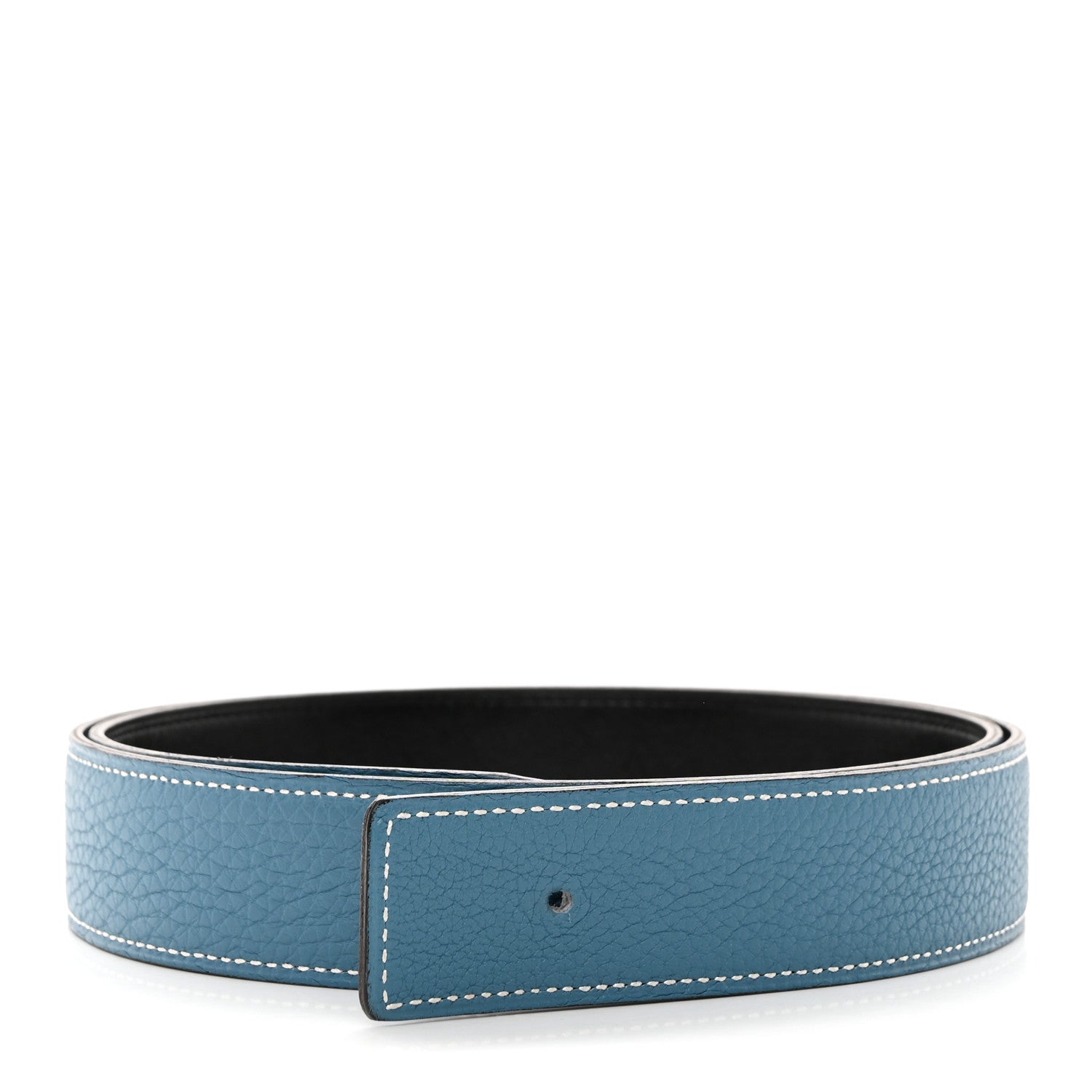 Hermes Togo Box 32mm Belt Strap 85 Black Blue Jean 1 of 9