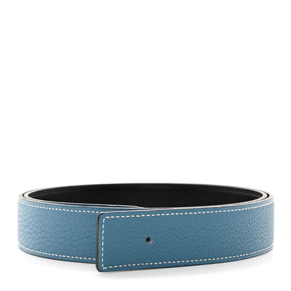 Hermes Togo Box 32mm Belt Strap 85 Black Blue Jean 1 of 9