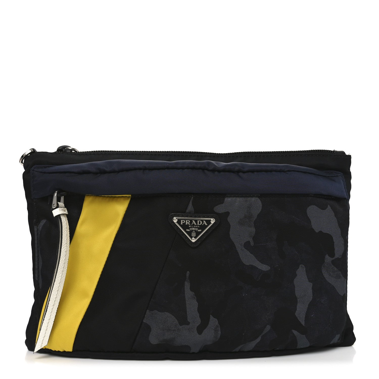 Prada Tessuto Nylon Saffiano Patch Camouflage Pouch Blue Black 1 of 8