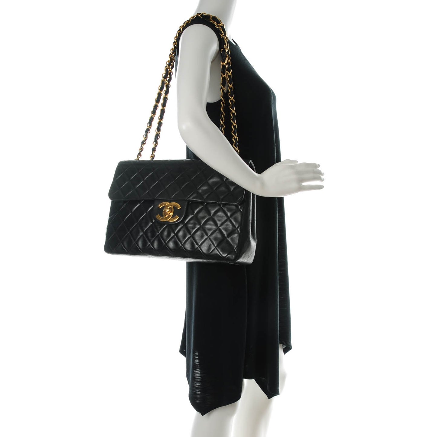 Lambskin Quilted XL Jumbo Single Flap Black