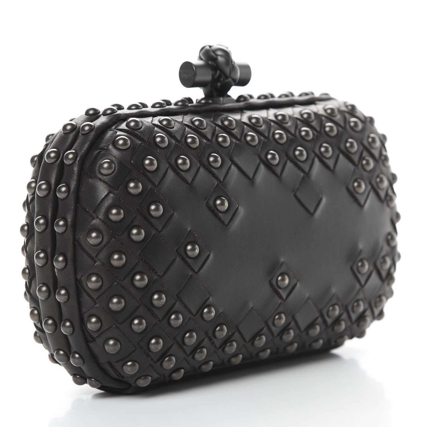 Bottega Veneta Waxy Nappa Intrecciato Knot Studded Clutch Black 3 of 8
