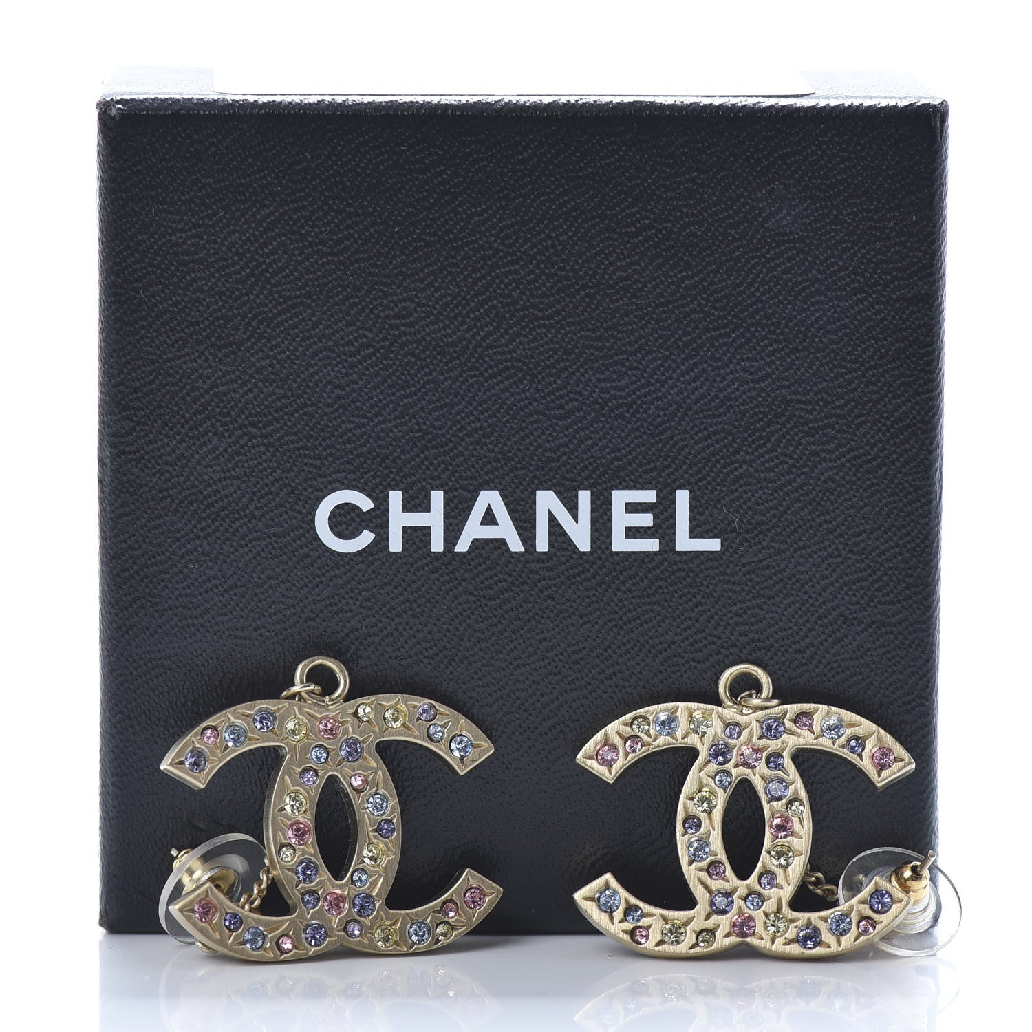 Chanel Crystal CC Drop Earrings Gold Multicolor 6 of 6
