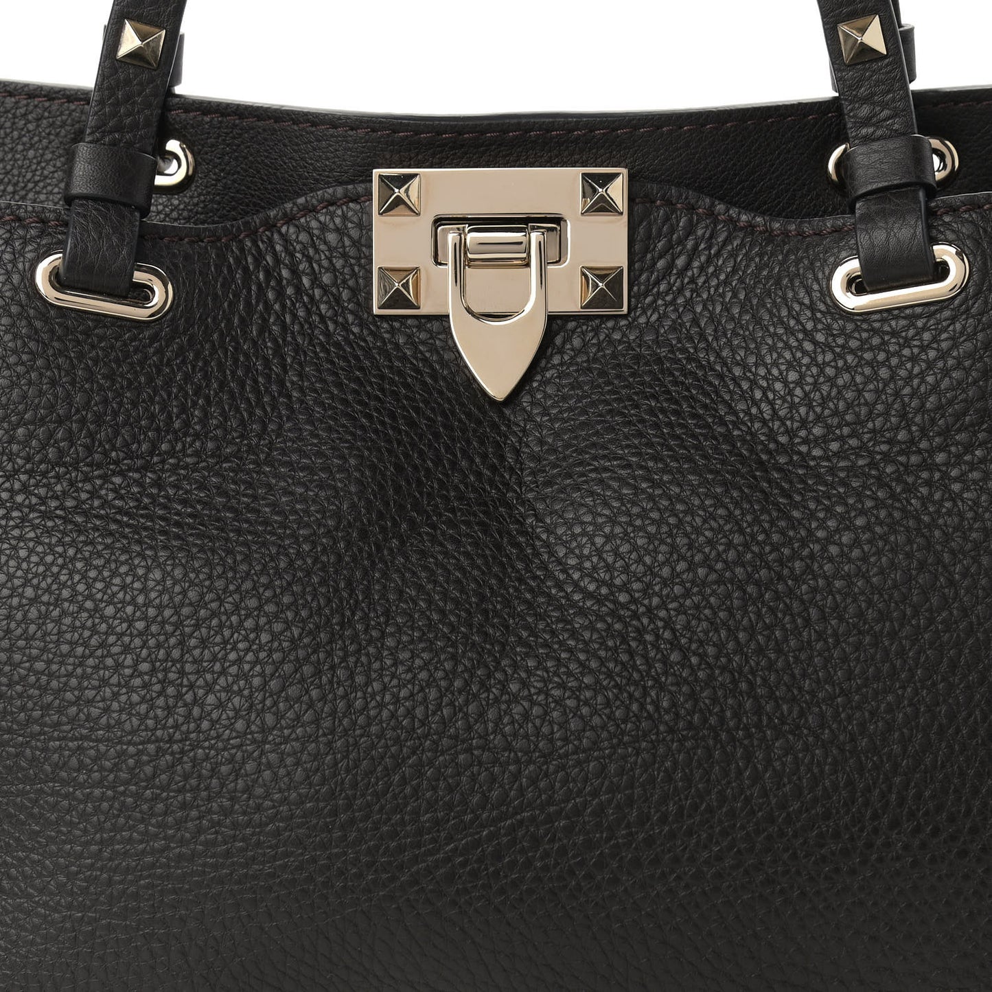 Grained Calfskin Small Rockstud Tote Black