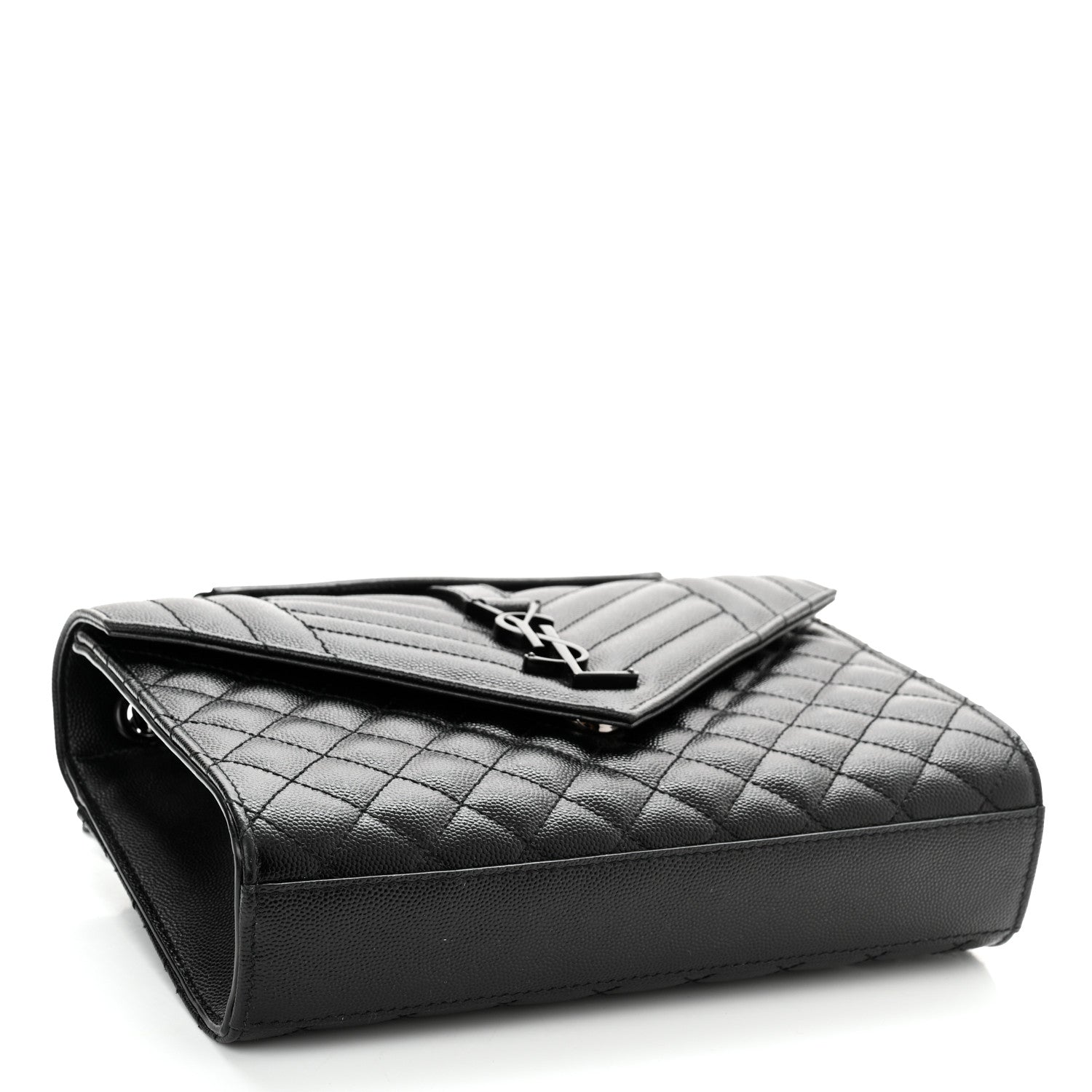 Saint Laurent Grain De Poudre Textured Mixed Matelasse Triquilt Medium Monogram Satchel Black 4 of 11