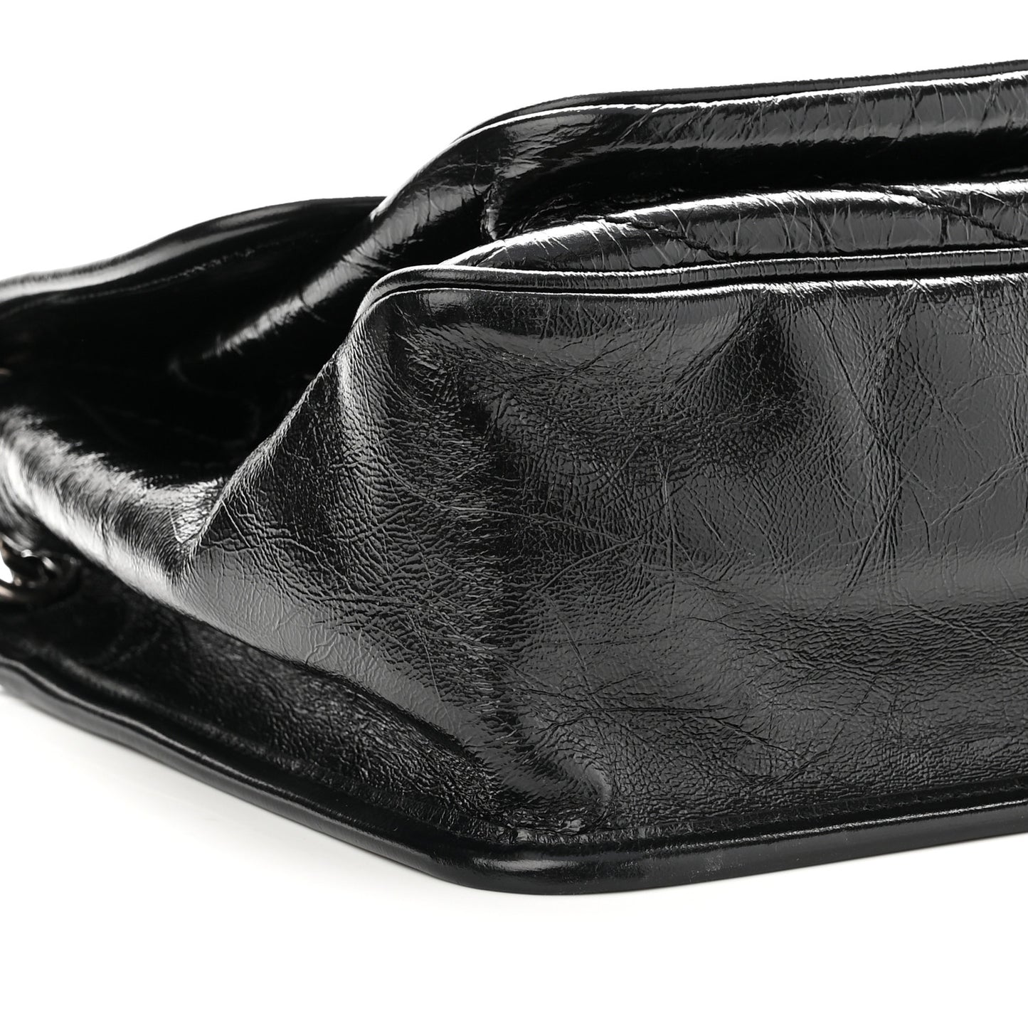 Crinkled Calfskin Matelasse Monogram Medium Niki Chain Satchel Black