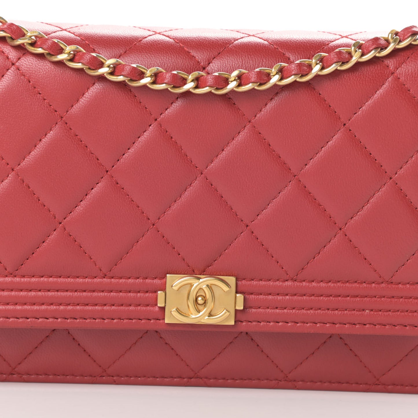 Lambskin Quilted Boy Wallet On Chain WOC Red
