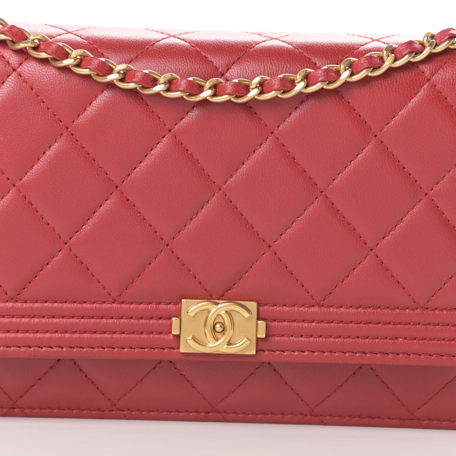 Chanel Lambskin Quilted Boy Wallet On Chain WOC Red 9 of 14