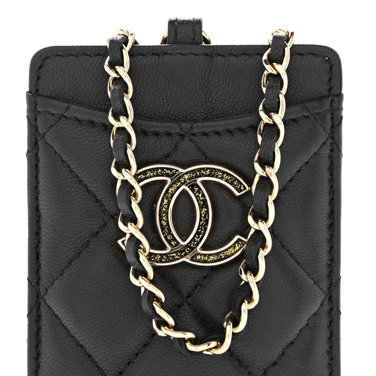 Chanel Lambskin Quilted Glitter Card Holder On Chain Black 9 of 12