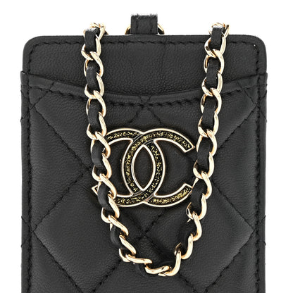 Chanel Lambskin Quilted Glitter Card Holder On Chain Black 9 of 12