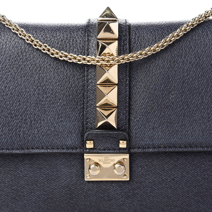 Valentino Garavani Pebbled Calfskin Medium Glam Lock Rockstud Flap Deep Denim 10 of 10