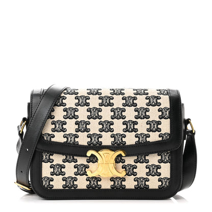 Celine Canvas Calfskin Triomphe Embroidered Medium Triomphe Bag Black 1 of 14