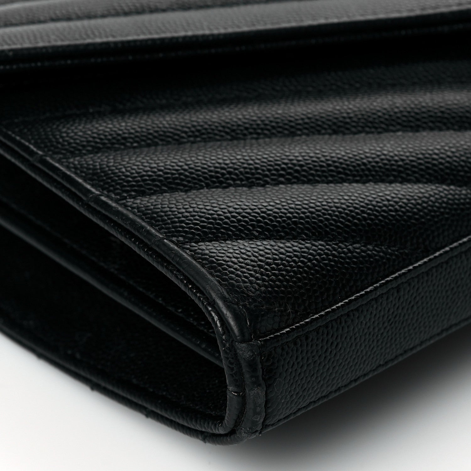 Saint Laurent Grain De Poudre Matelasse Chevron Monogram Chain Wallet Black 9 of 10