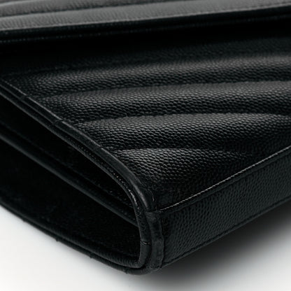 Saint Laurent Grain De Poudre Matelasse Chevron Monogram Chain Wallet Black 9 of 10