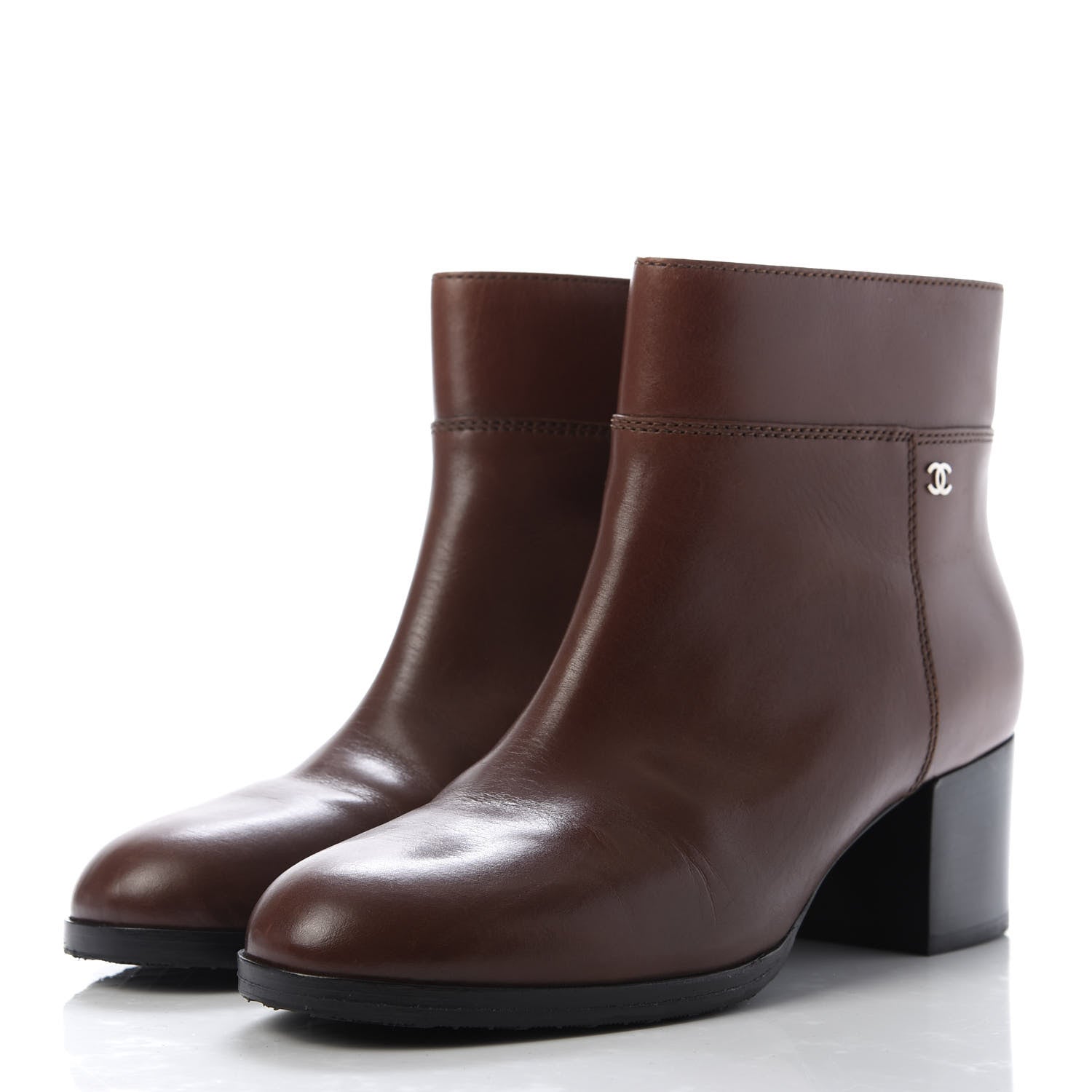 Chanel Lambskin CC Ankle Boots 40.5 Marron 3 of 9