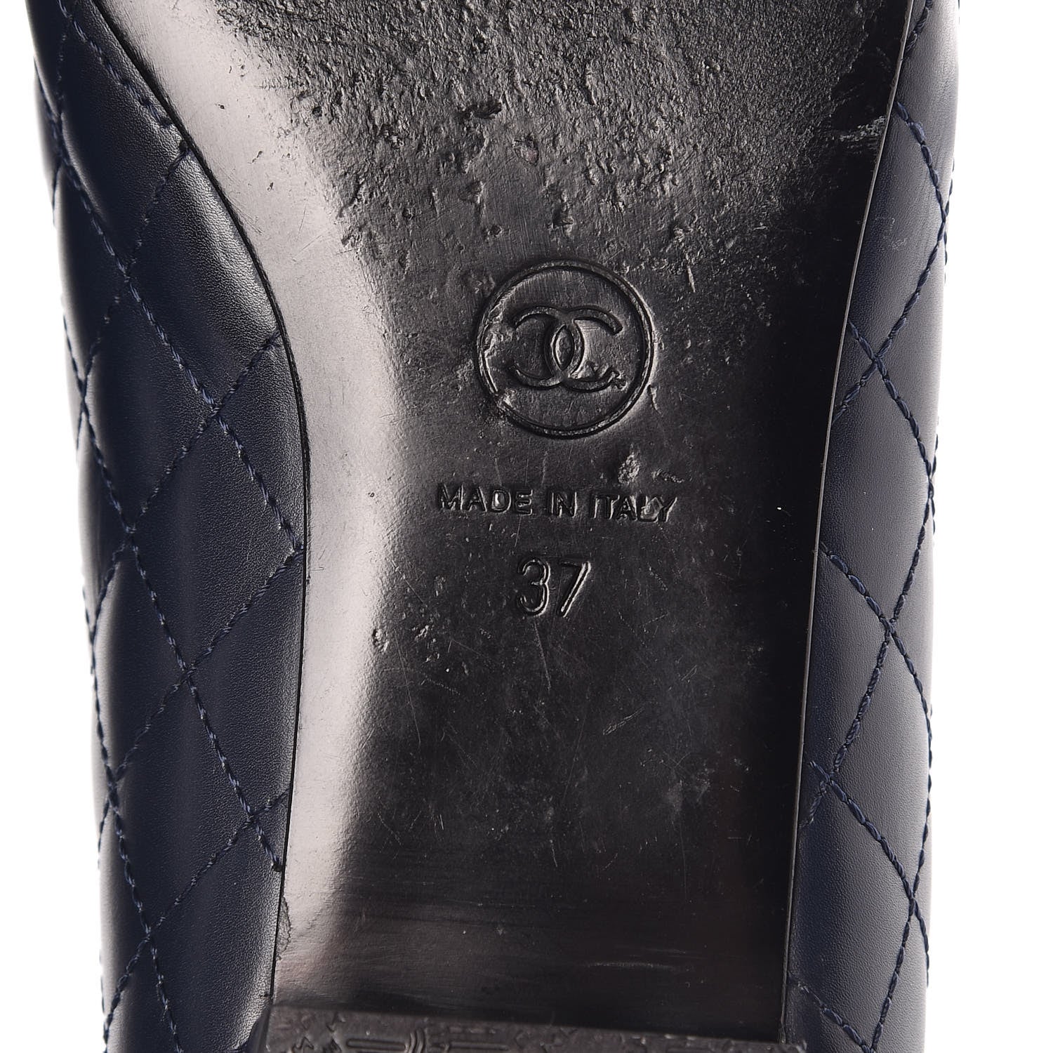Chanel Aged Calfskin Quilted CC Cap Toe Ballerina Flats 37 Navy 8 of 14