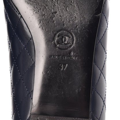 Chanel Aged Calfskin Quilted CC Cap Toe Ballerina Flats 37 Navy 8 of 14