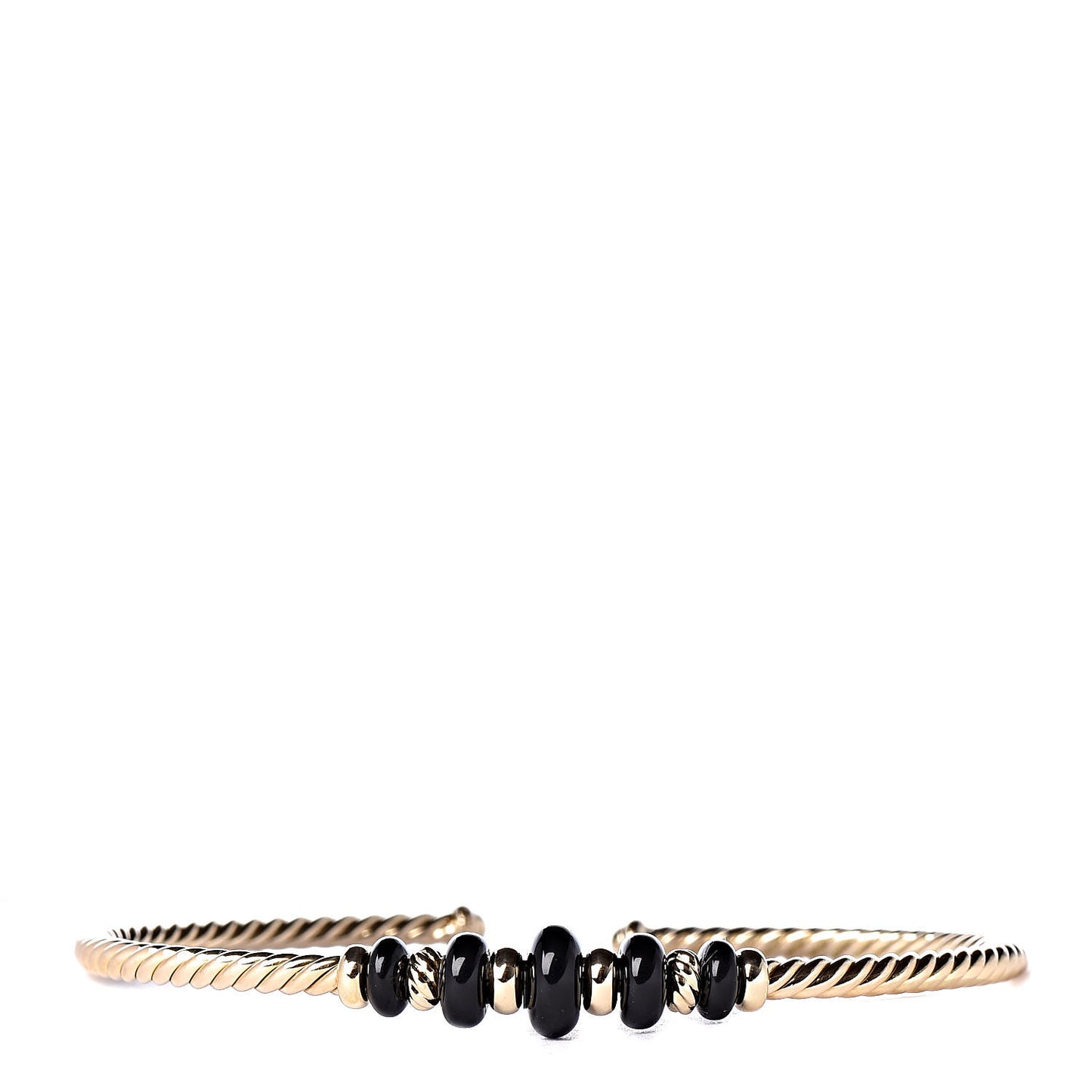 18K Yellow Gold Black Onyx Rio Rondelle Cabled Cuff Bracelet