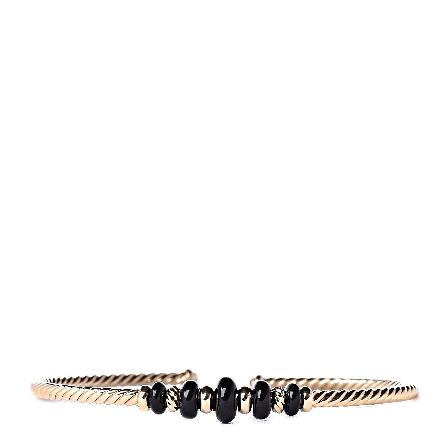 David Yurman 18K Yellow Gold Black Onyx Rio Rondelle Cabled Cuff Bracelet 1 of 4