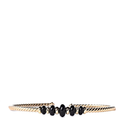 David Yurman 18K Yellow Gold Black Onyx Rio Rondelle Cabled Cuff Bracelet 1 of 4