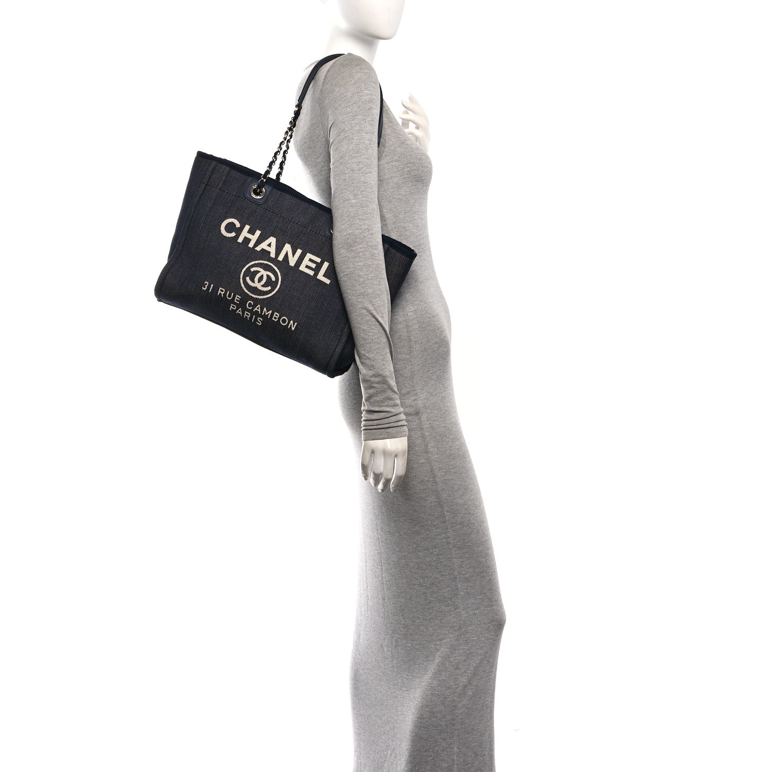 Chanel Denim Small Deauville Tote Dark Blue 2 of 10