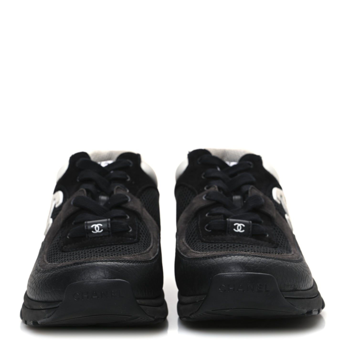 Mesh Suede Grained Calfskin Womens CC Sneakers 39 Black White