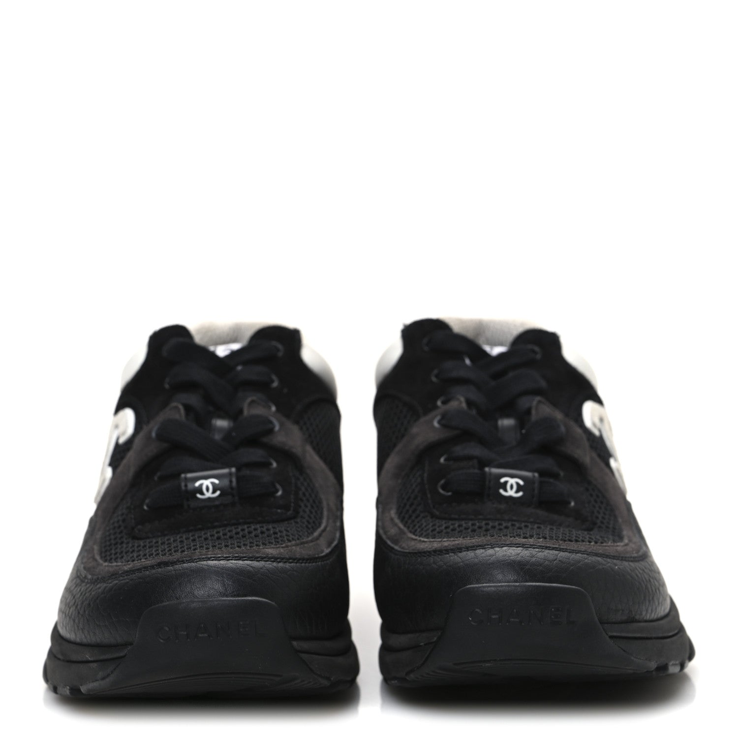 Chanel Mesh Suede Grained Calfskin Womens CC Sneakers 39 Black White 3 of 10