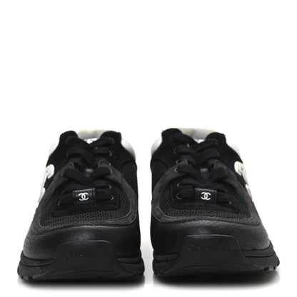 Chanel Mesh Suede Grained Calfskin Womens CC Sneakers 39 Black White 3 of 10