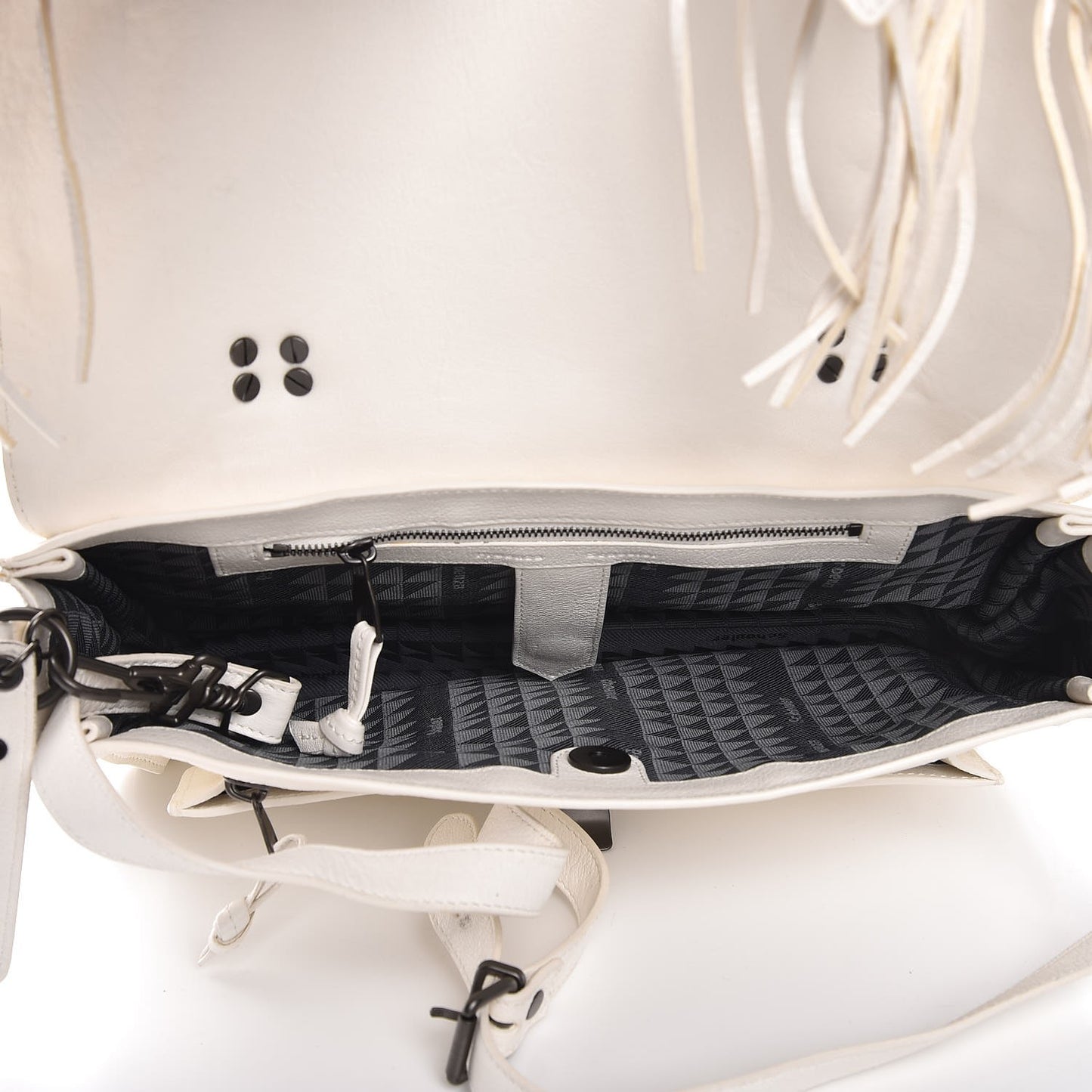 Lambskin Fringe Medium PS1 Satchel White