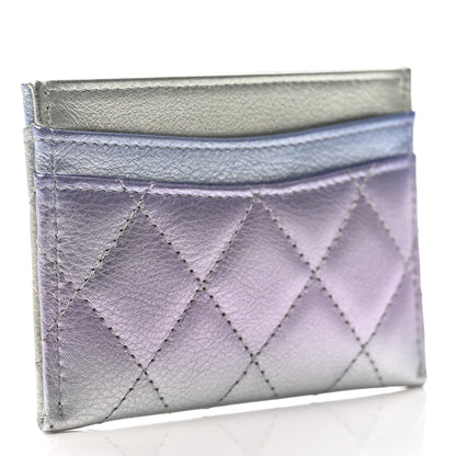 Chanel Gradient Metallic Calfskin Quilted Card Holder Silver Blue Yellow Purple 3 of 9