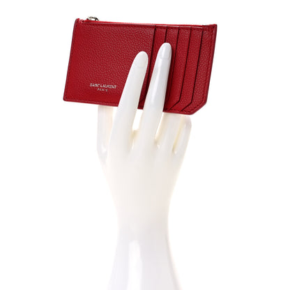 Saint Laurent Grained Calfskin 5 Fragments Zip Pouch Card Holder New Red 2 of 8